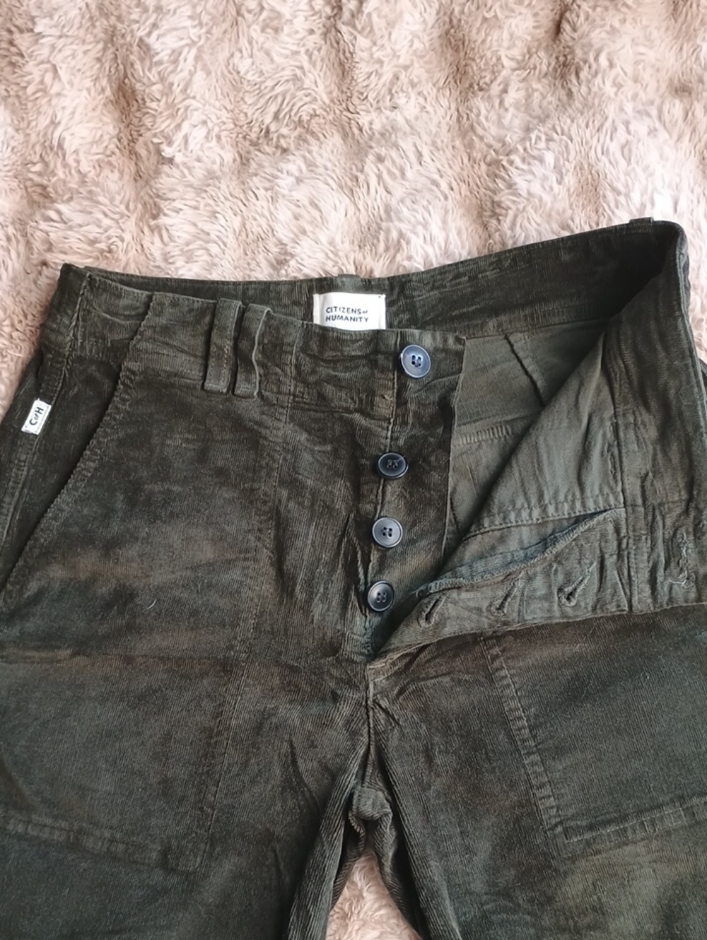 Citizens Of Humanity Dark Olive Corduroy Button-Fly Track Pants